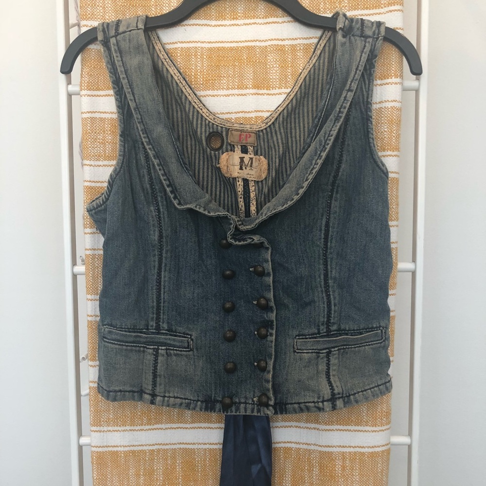 Free People Denim Button Up Vest